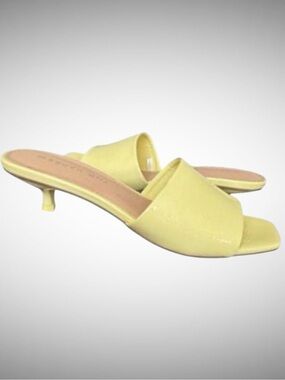 Madden Girl Pale Yellow Patent Open-Toe Kitten Heel Slides